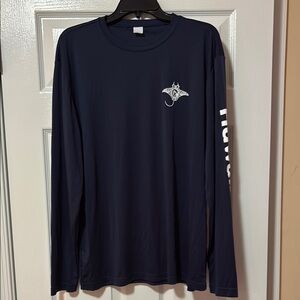 Navy Long Sleeve Performance Shirt with Manta Ray/Waikiki Beach Design
